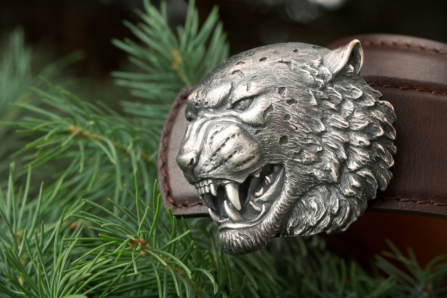 Sterling Silver Snow Leopard Belt Buckle