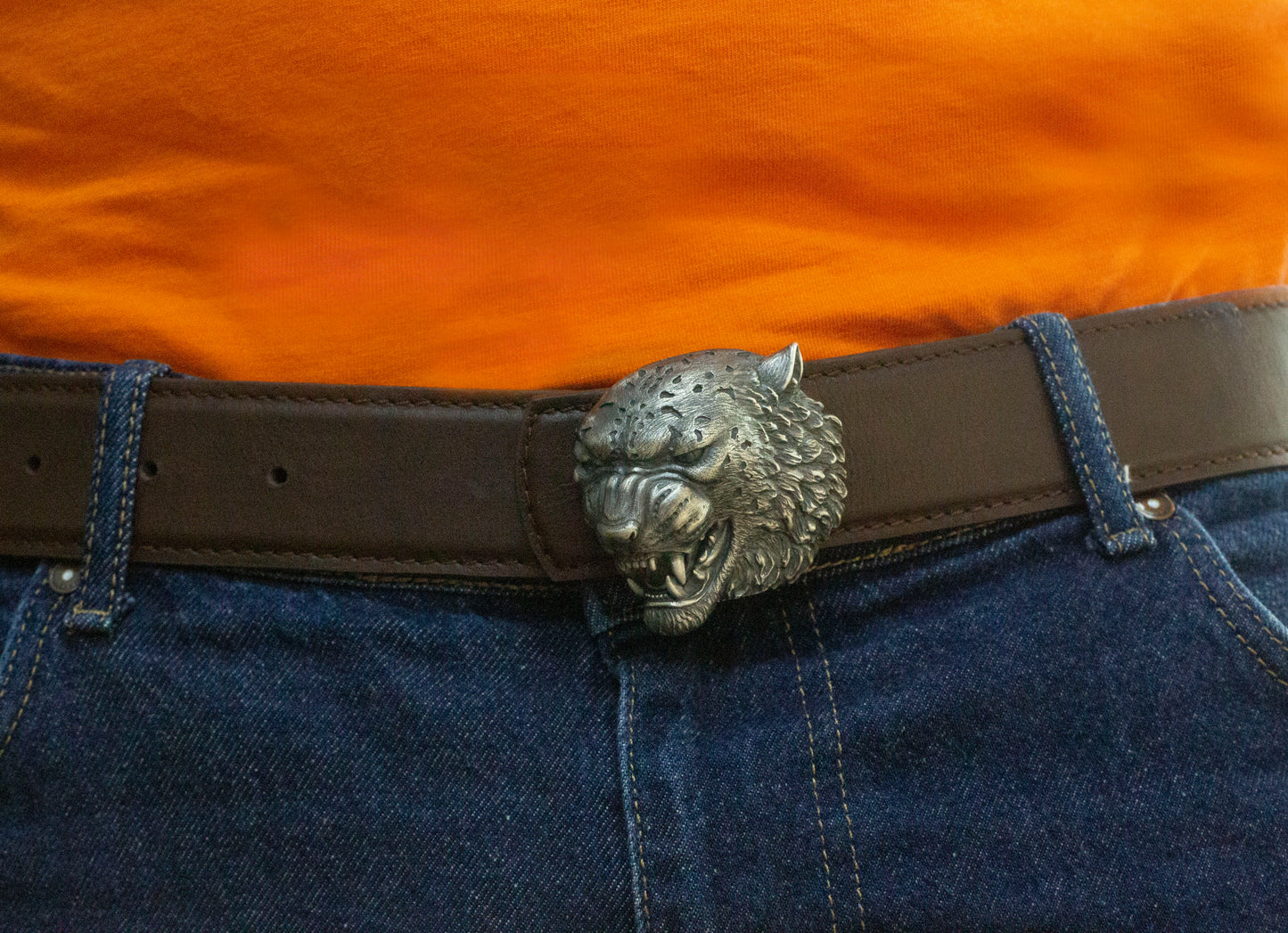 Sterling Silver Snow Leopard Belt Buckle