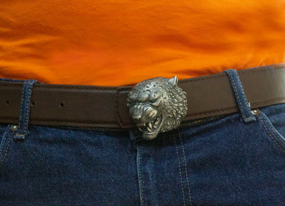 Sterling Silver Snow Leopard Belt Buckle