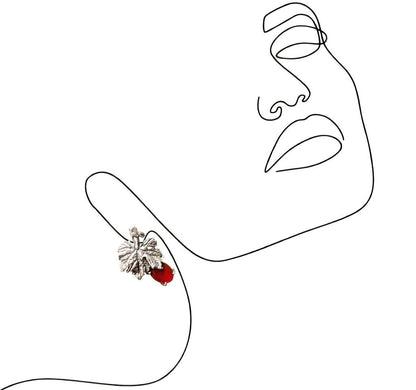 Sterling  Silver Leaf Earrings with Red Carnelian Gemstone