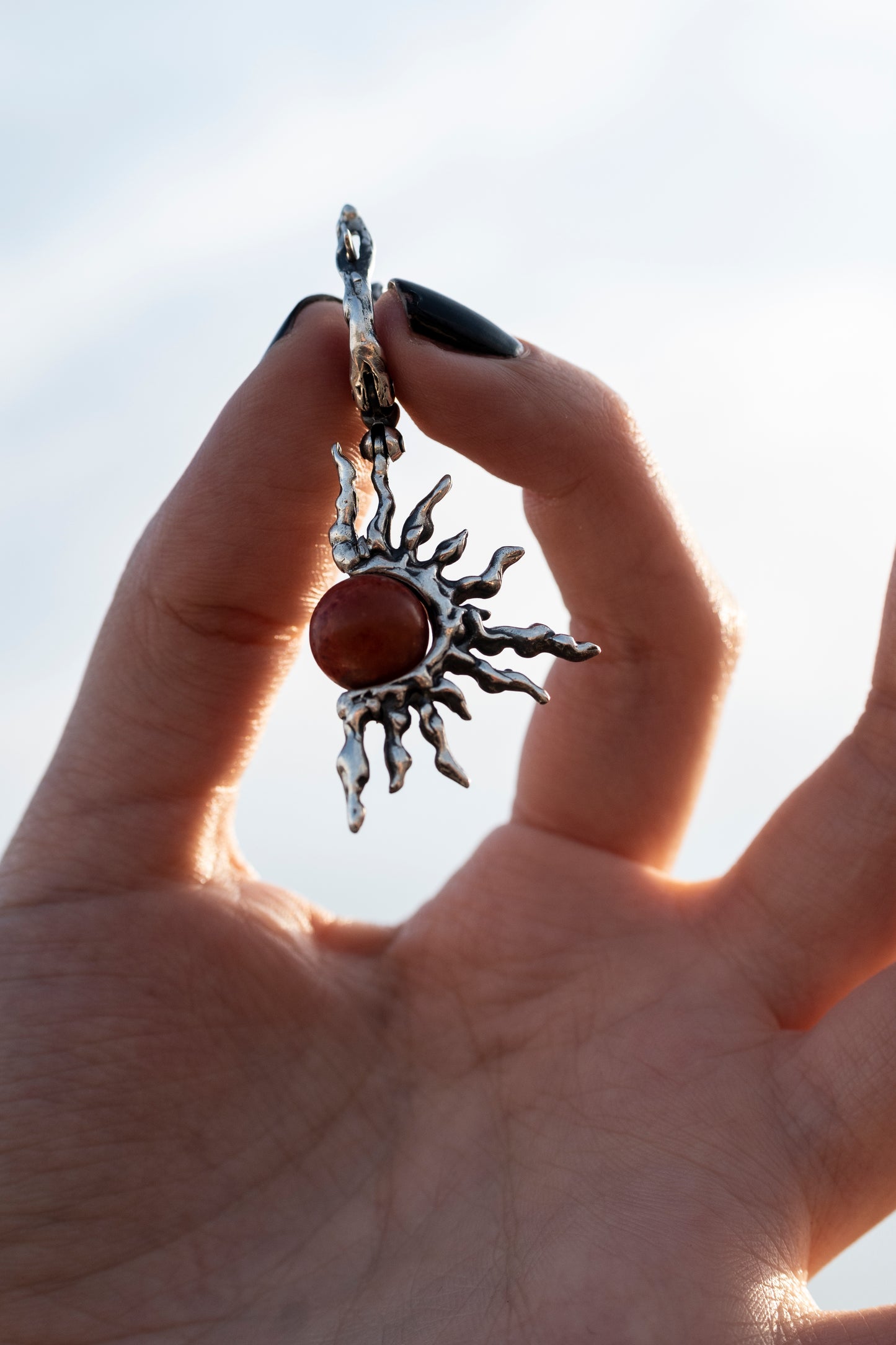Red Coral Sterling Silver Sun Earrings