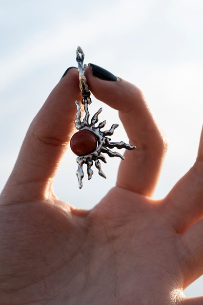 Red Coral Sterling Silver Sun Earrings