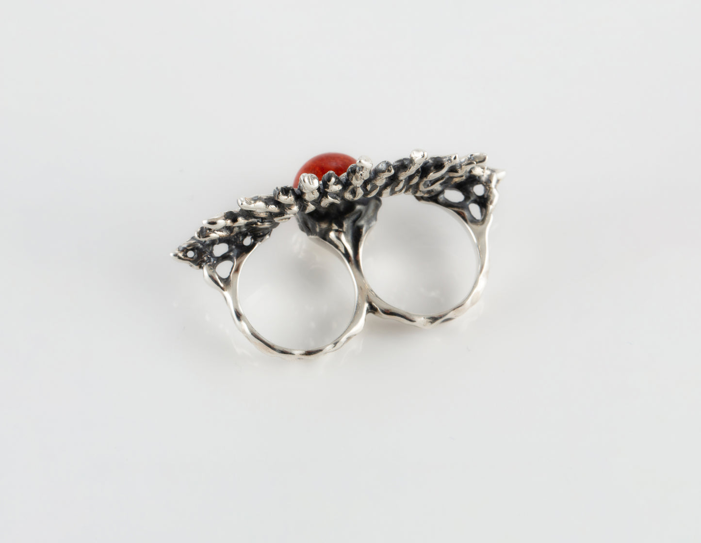 Handmade Silver Sun Ring with Red Stone