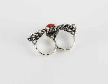 Handmade Silver Sun Ring with Red Stone