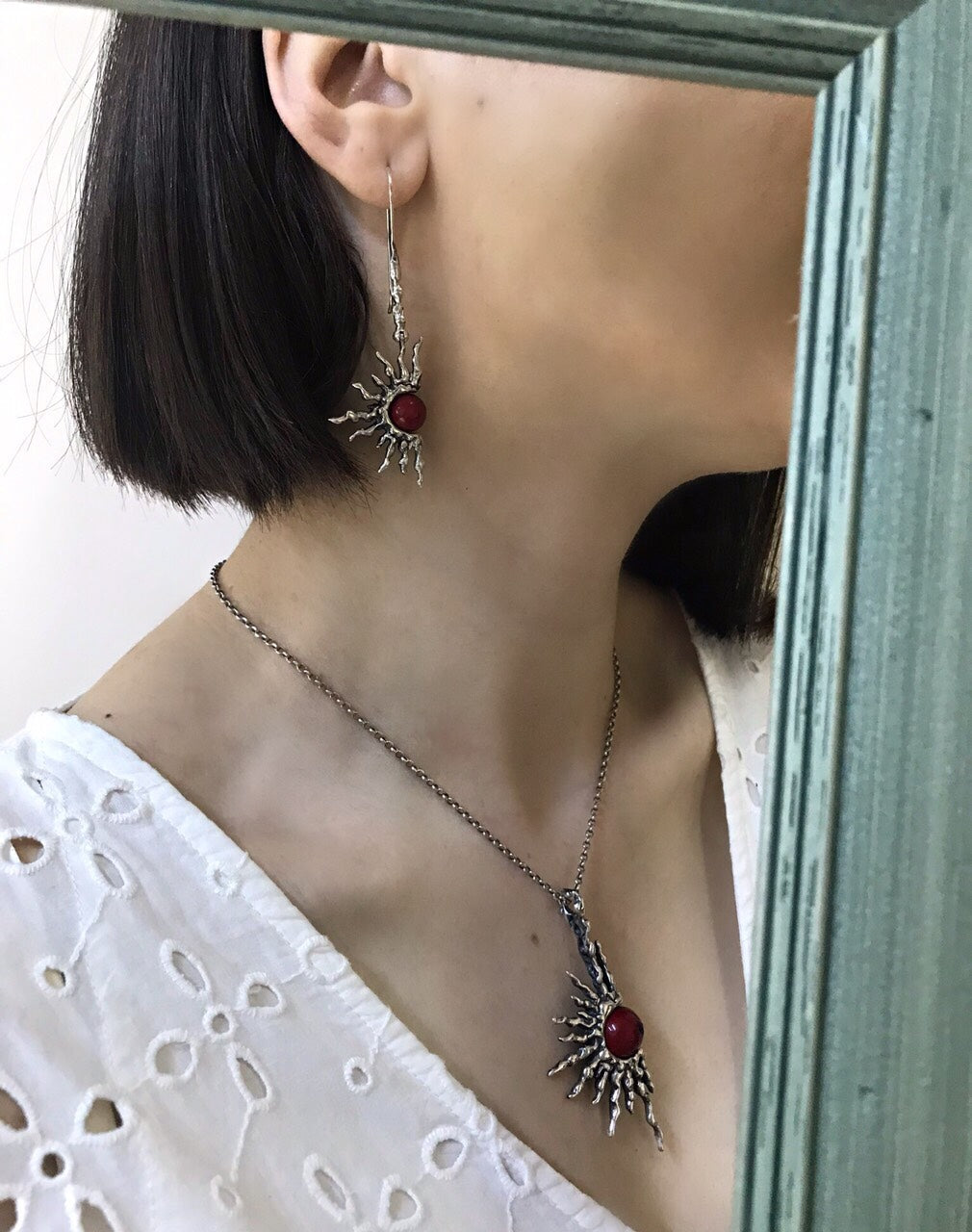 Red Coral Sun Pendant