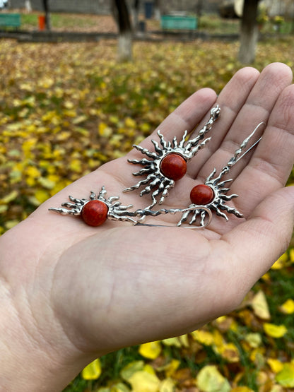 Red Coral Sun Pendant