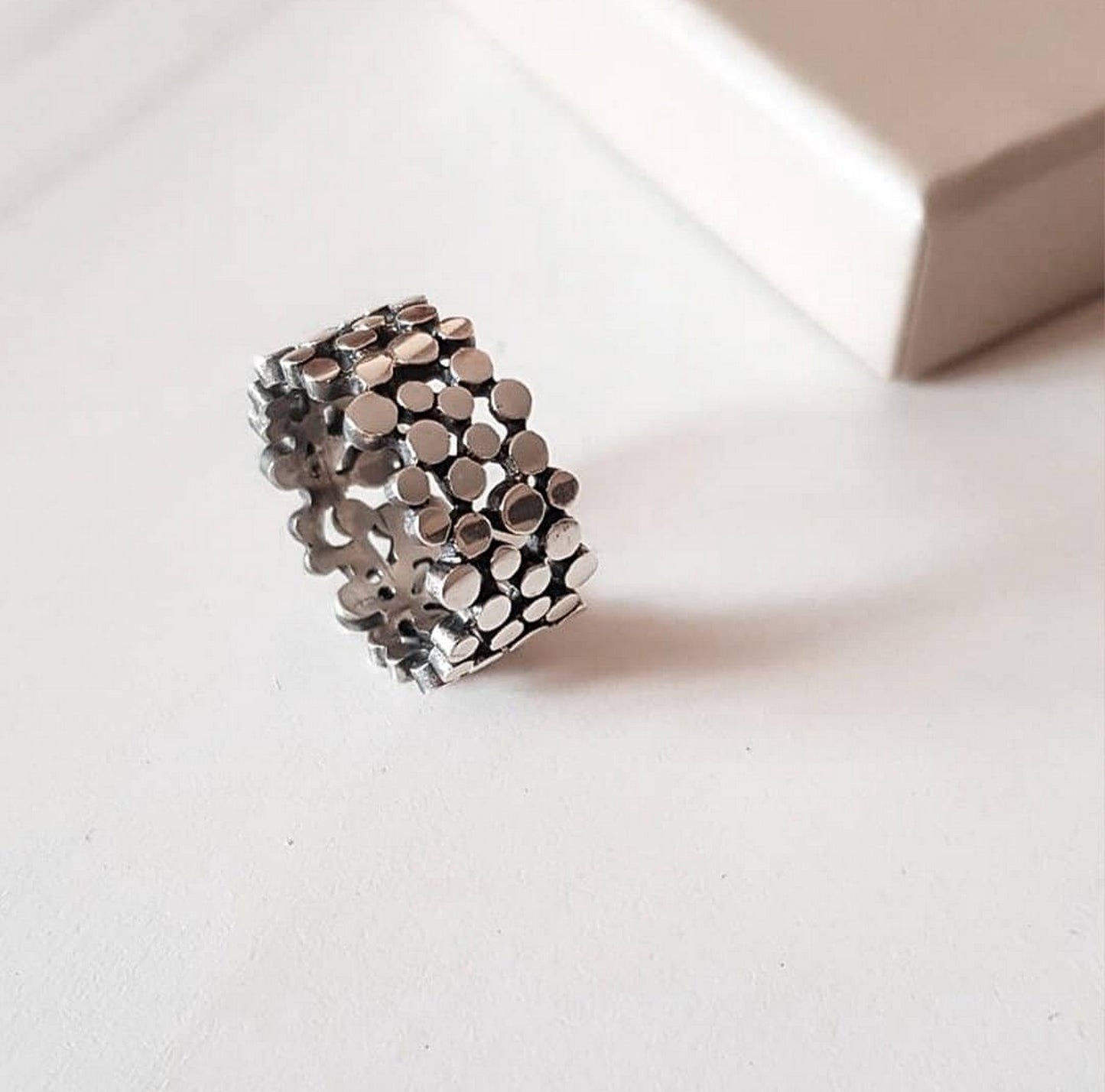 Handmade Sterling Silver Dotted Band Ring: Modern Geometric Jewelry