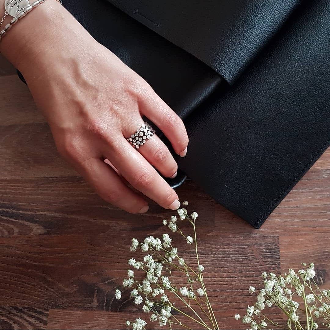 Handmade Sterling Silver Dotted Band Ring: Modern Geometric Jewelry