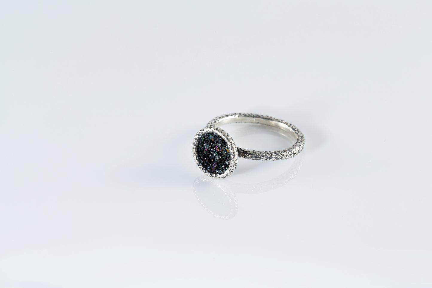 Square and Round Textured Silver Rings