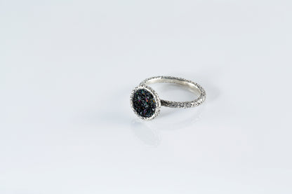 Square and Round Textured Silver Rings