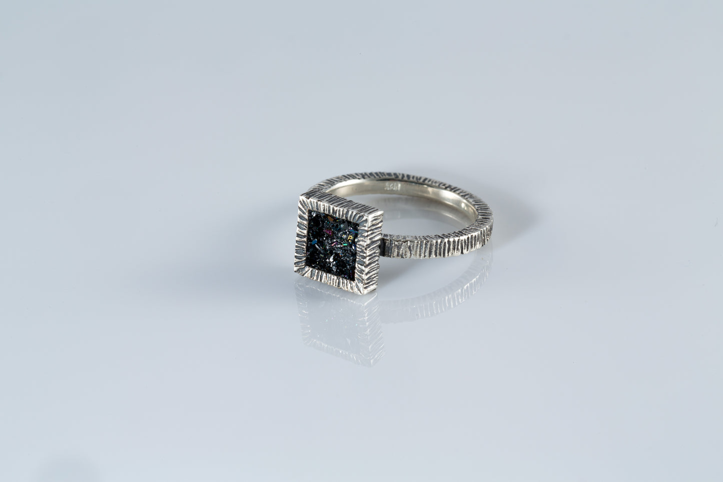 Square and Round Textured Silver Rings