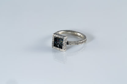 Square and Round Textured Silver Rings
