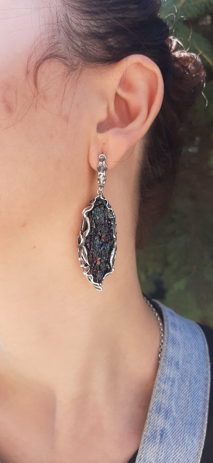 Raw Carborundum Sterling Silver Dangle Earrings
