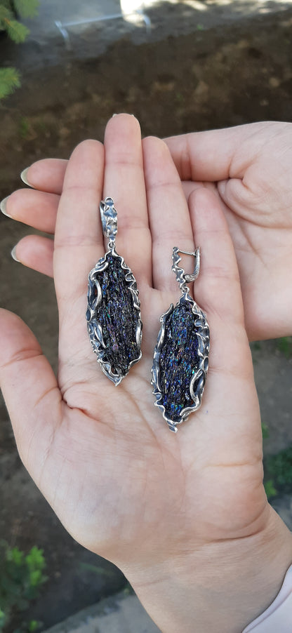 Raw Carborundum Sterling Silver Dangle Earrings