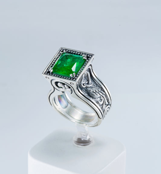Sterling Silver Lab Emerald Ring