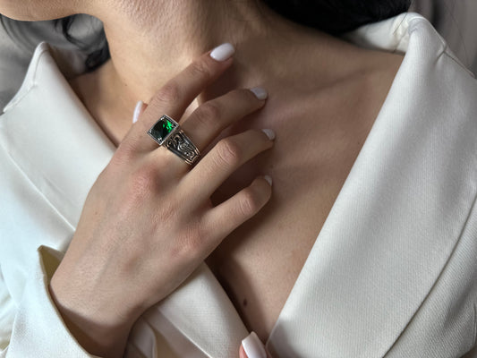 Sterling Silver Lab Emerald Ring