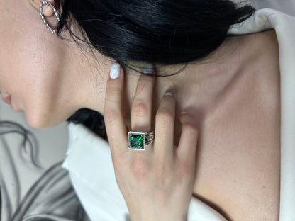 Sterling Silver Lab Emerald Ring