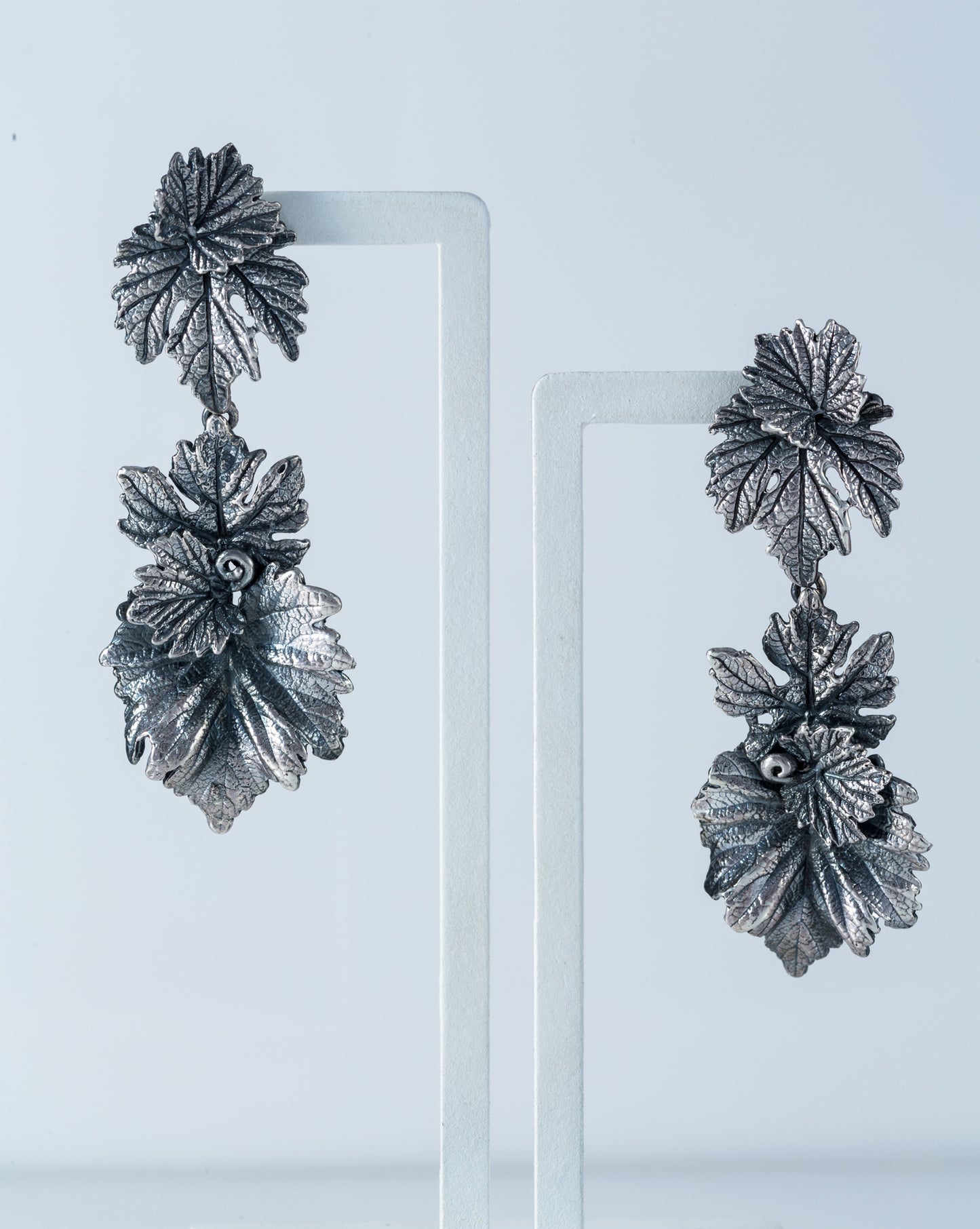 Sterling silver grape leaf earrings