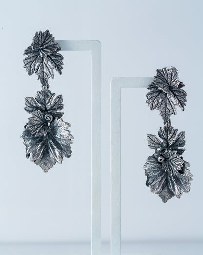 Sterling silver grape leaf earrings