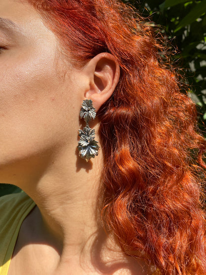 Sterling silver grape leaf earrings