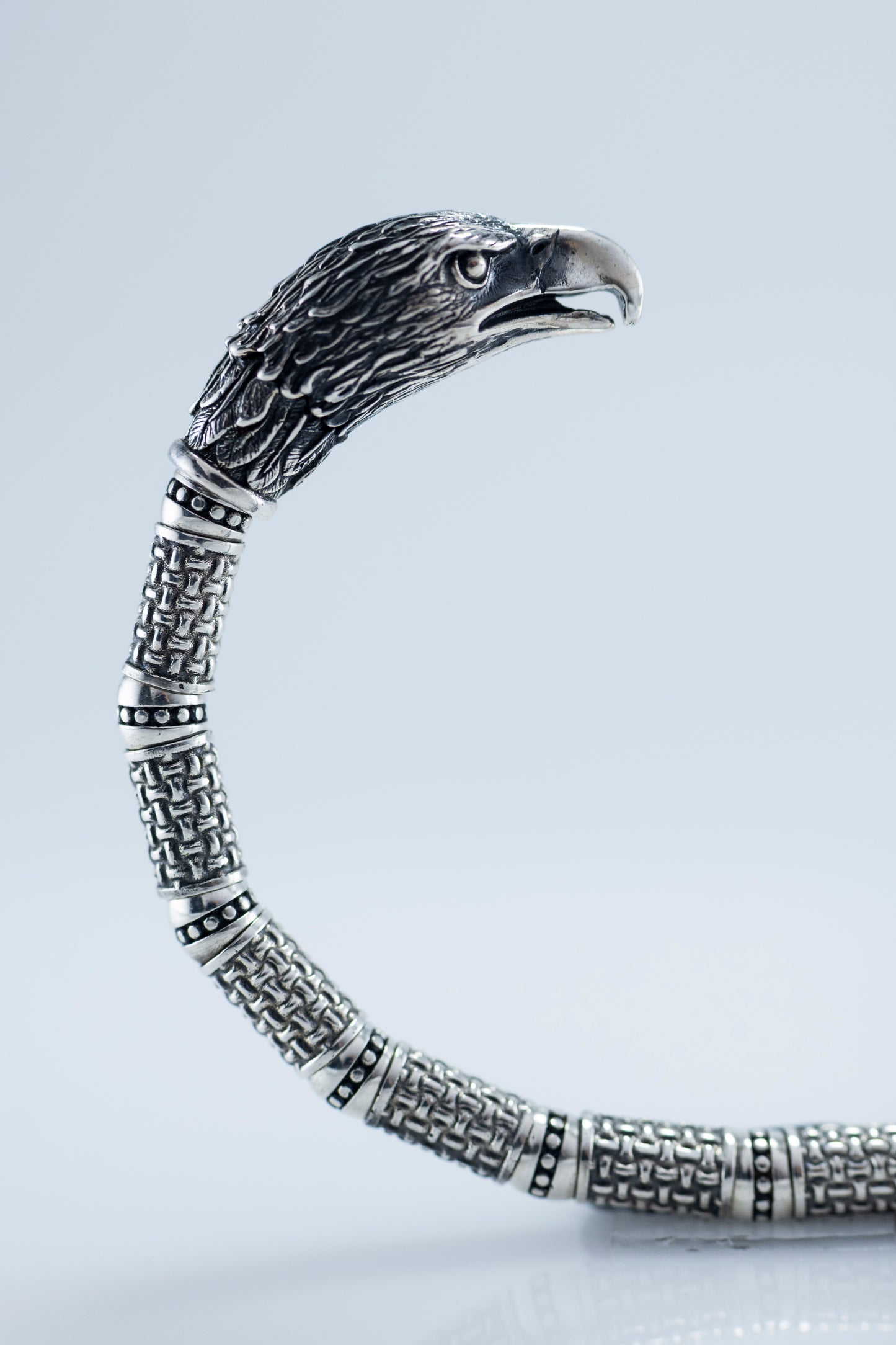 Handcrafted Eagle Claw Silver Cuff Bracelet with Crystal