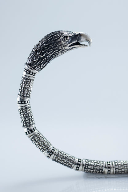 Handcrafted Eagle Claw Silver Cuff Bracelet with Crystal