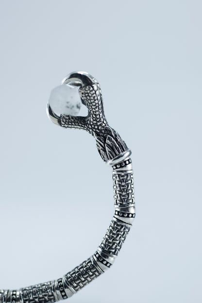 Handcrafted Eagle Claw Silver Cuff Bracelet with Crystal