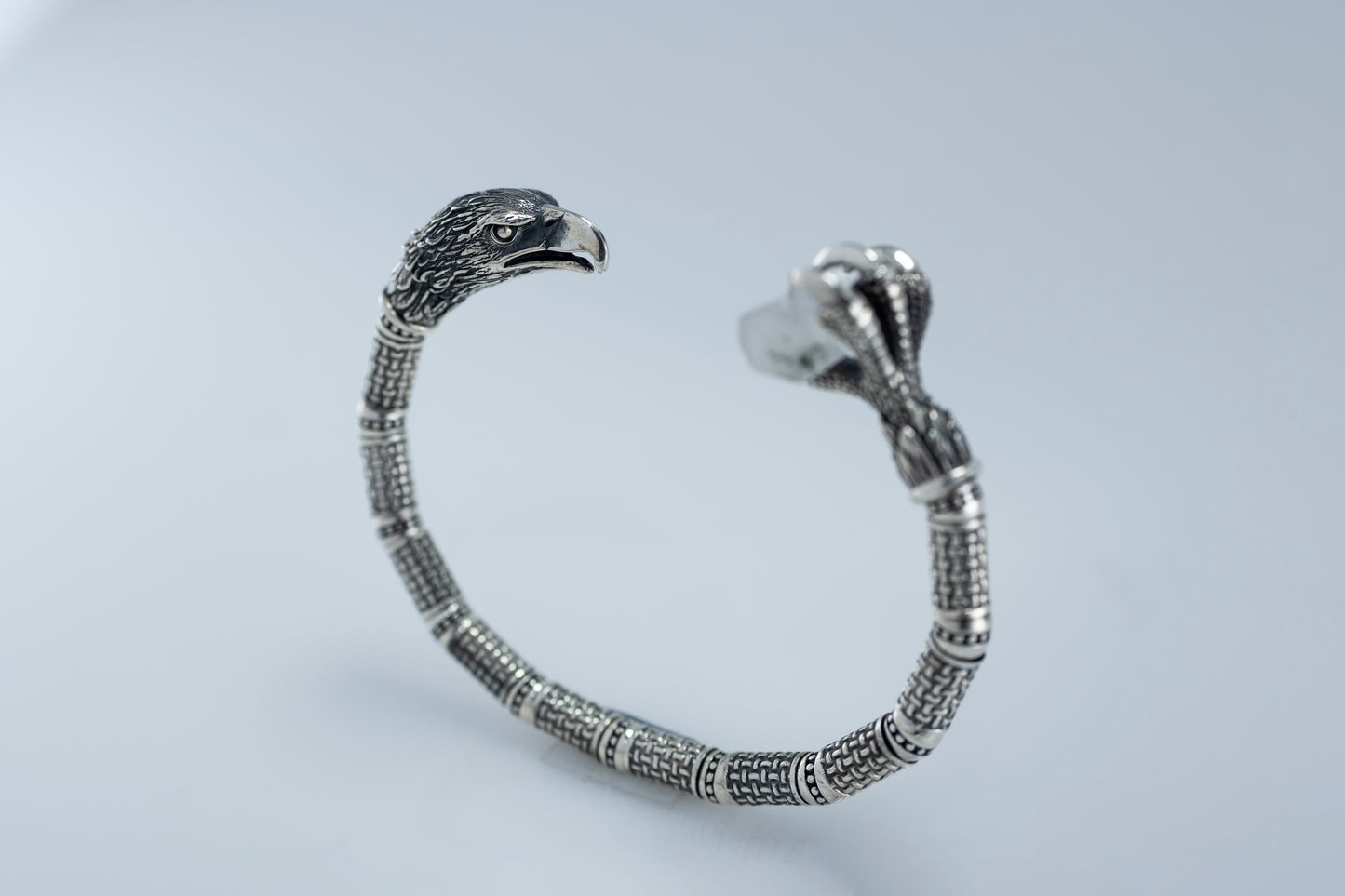 Handcrafted Eagle Claw Silver Cuff Bracelet with Crystal