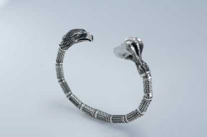 Handcrafted Eagle Claw Silver Cuff Bracelet with Crystal
