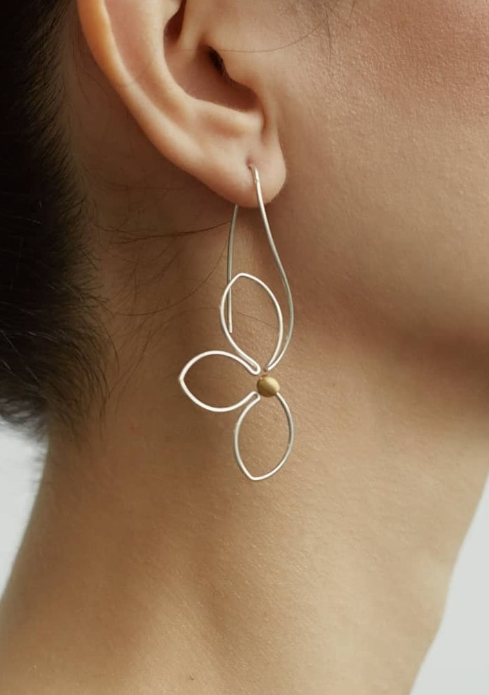 Sterling Silver Flower Earrings: Dainty Pearl Wire Earrings