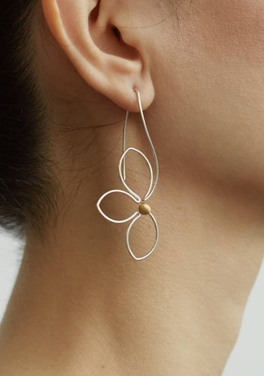 Sterling Silver Flower Earrings: Dainty Pearl Wire Earrings