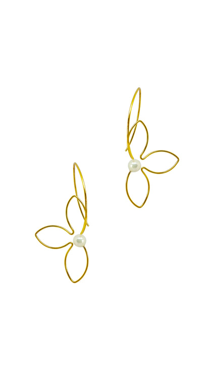 Sterling Silver Flower Earrings: Dainty Pearl Wire Earrings