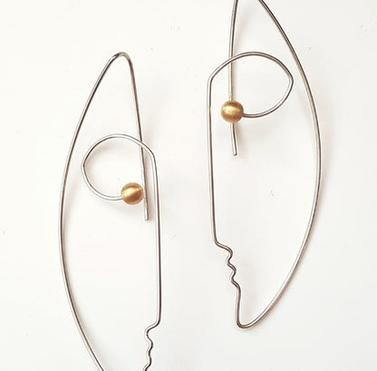 Sterling Silver Face Line Art Earrings