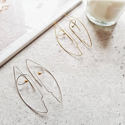 Sterling Silver Face Line Art Earrings