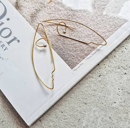 Sterling Silver Face Line Art Earrings