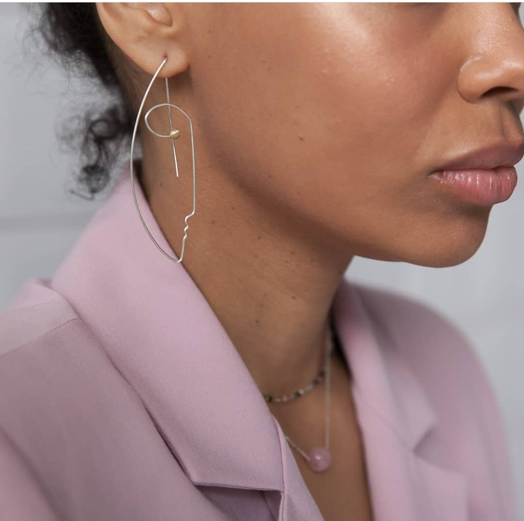 Sterling Silver Face Line Art Earrings