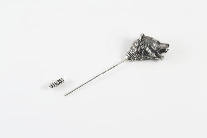 Sterling Silver Bear Head Lapel Pin