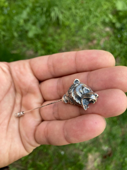 Sterling Silver Bear Head Lapel Pin
