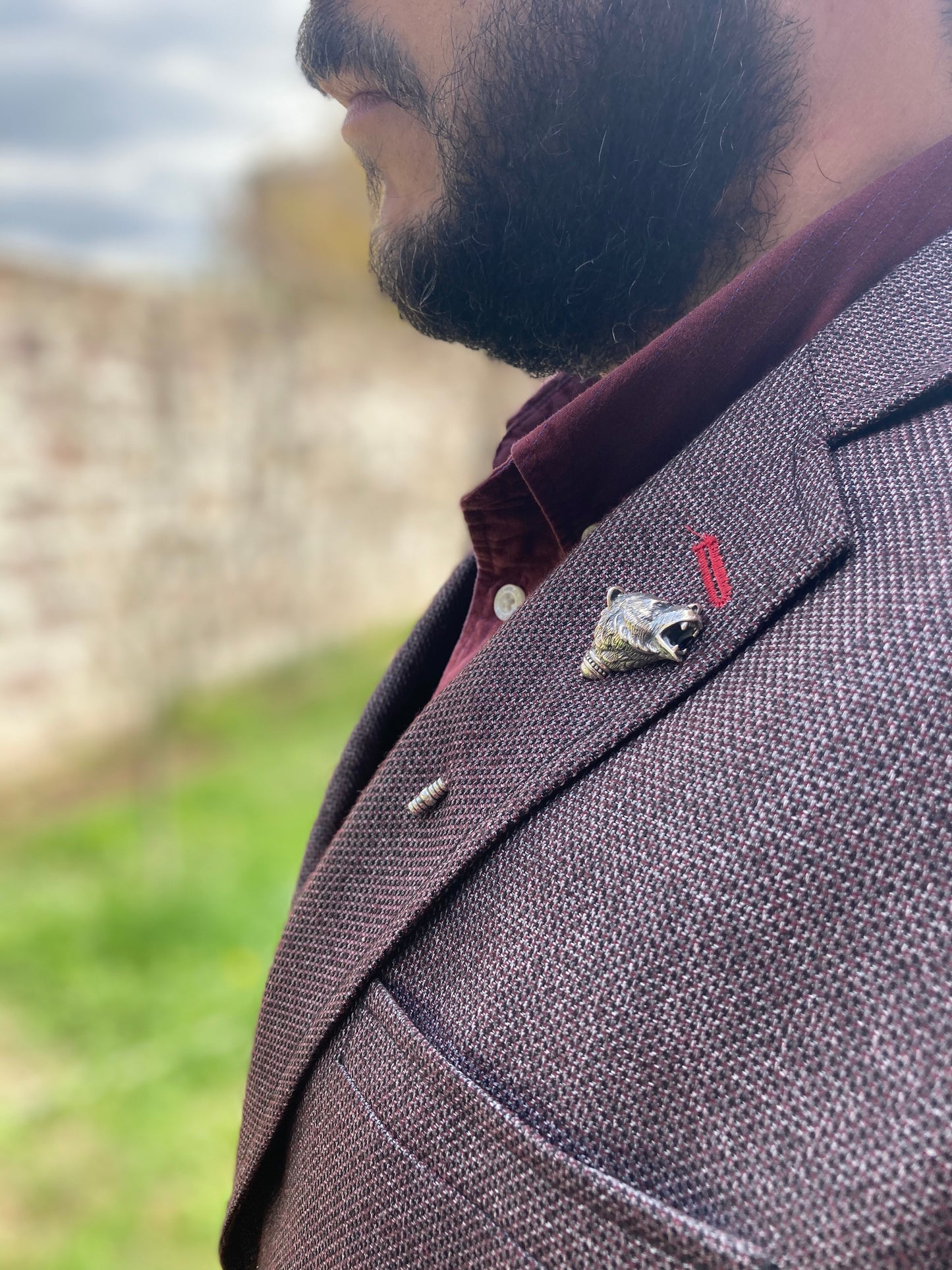 Sterling Silver Bear Head Lapel Pin