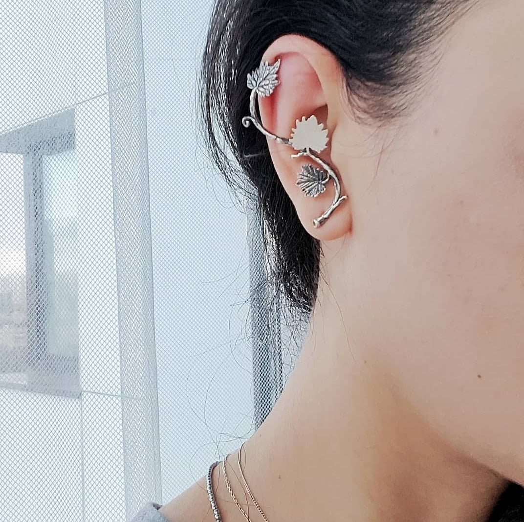 Sterling Silver Vine Leaf Ear Cuff