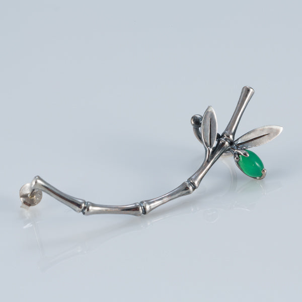 Sterling Silver Bamboo Ear Climber with Green Stone