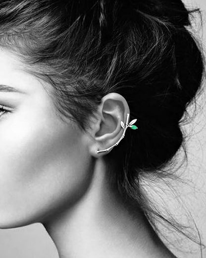 Sterling Silver Bamboo Ear Climber with Green Stone
