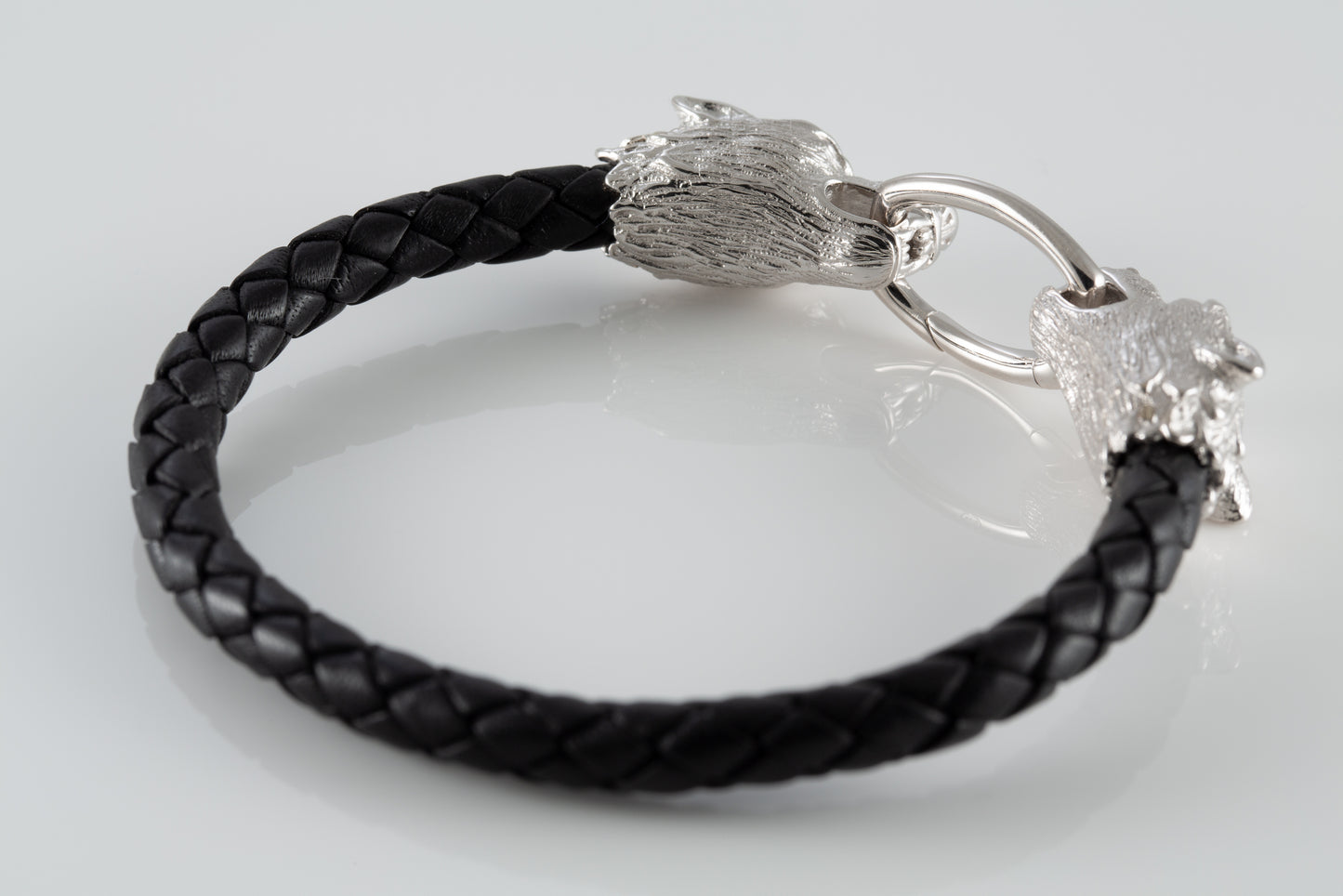 Sterling Silver Wolf Head Leather Bracelet