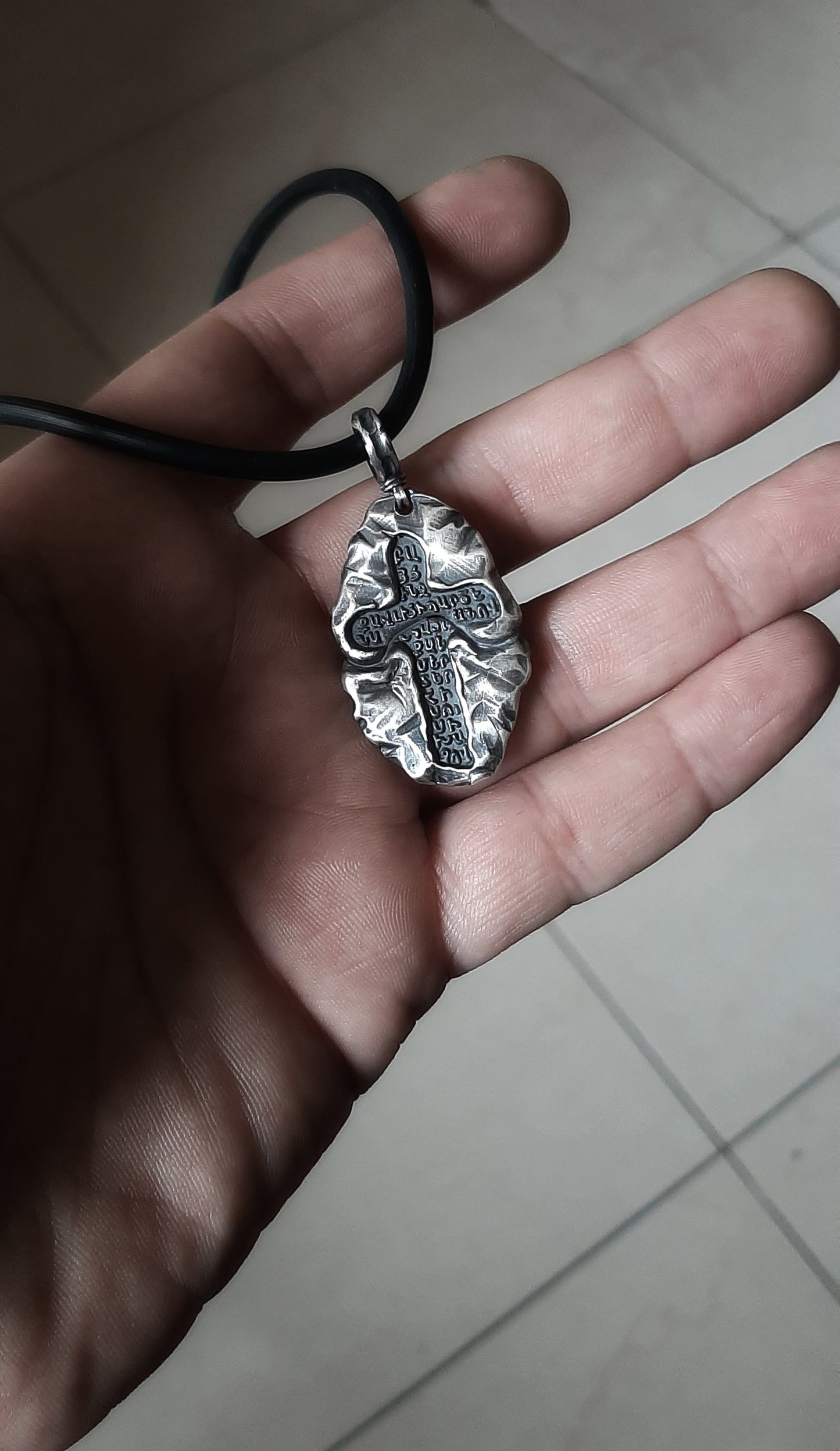 Sterling Silver Cross Pendant Necklace "Stone Cross"