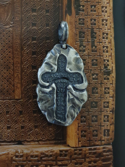 Sterling Silver Cross Pendant Necklace "Stone Cross"