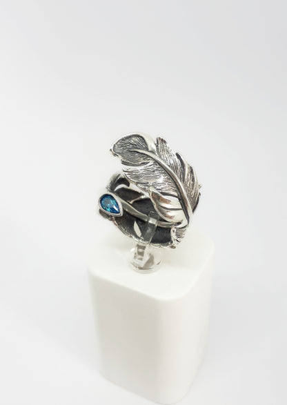 Sterling Silver Feather Ring with Nano Crystal