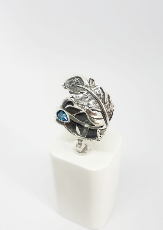 Sterling Silver Feather Ring with Nano Crystal