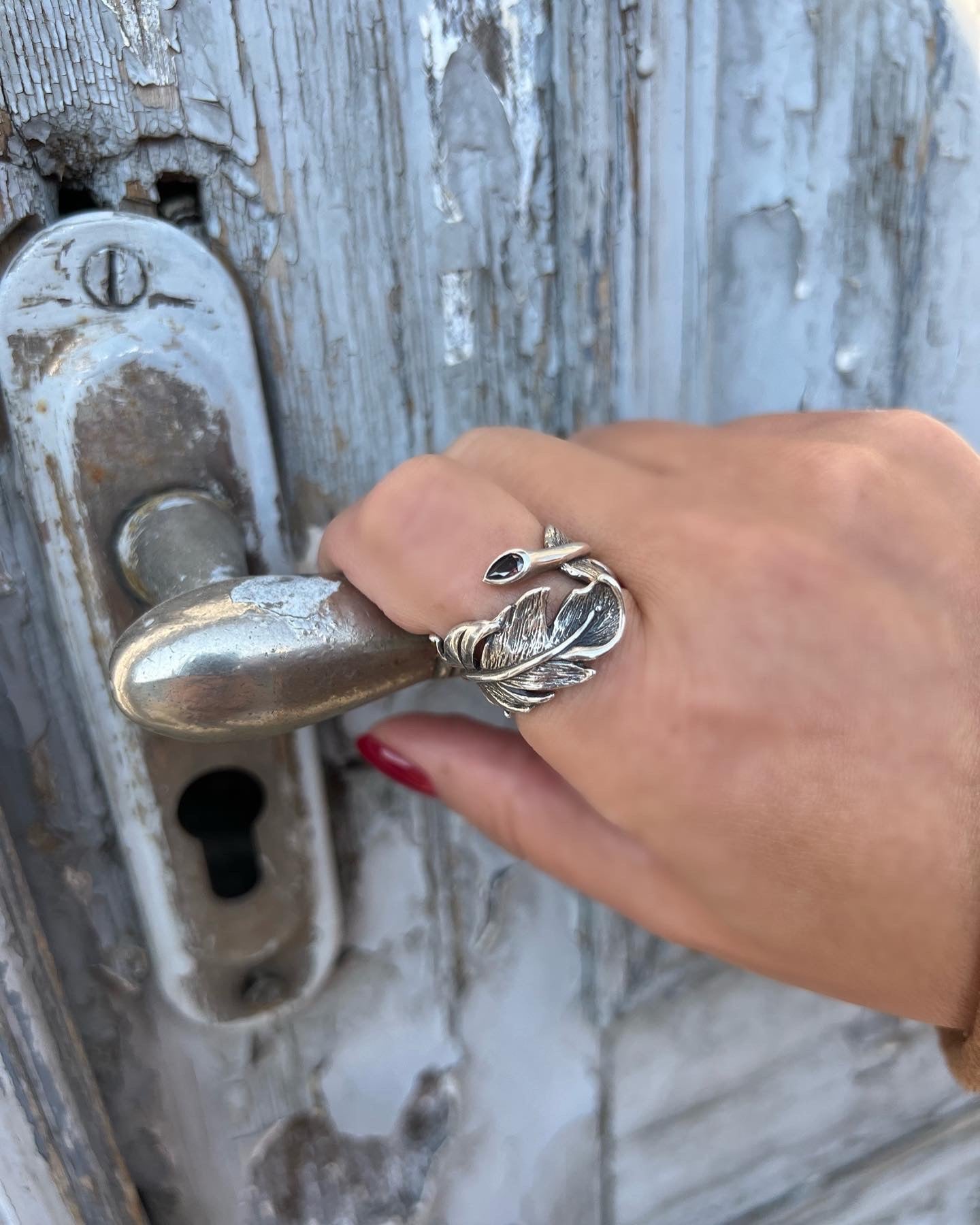 Sterling Silver Feather Ring with Nano Crystal