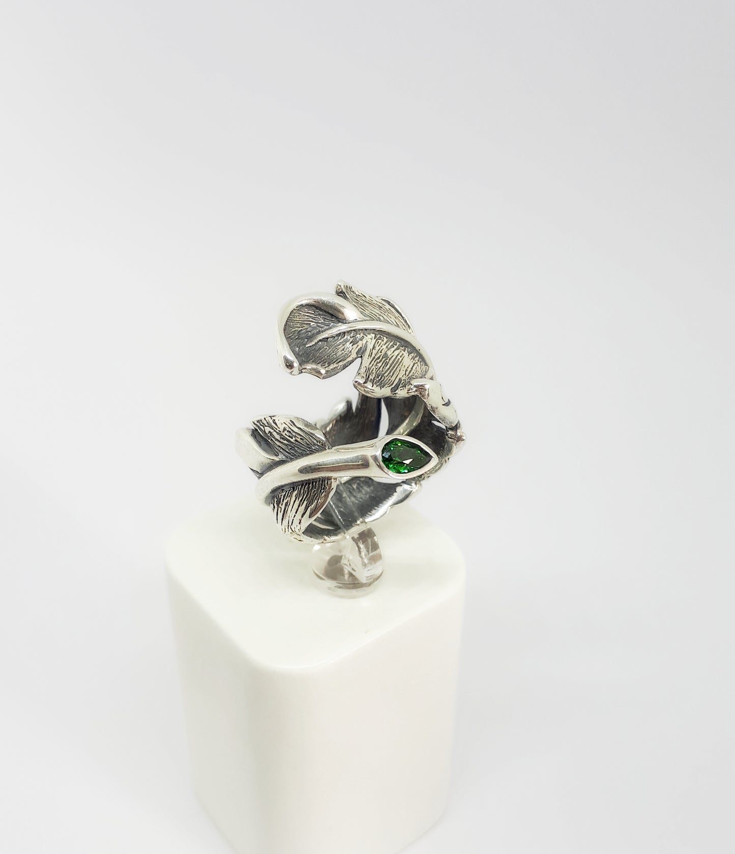 Sterling Silver Feather Ring with Nano Crystal