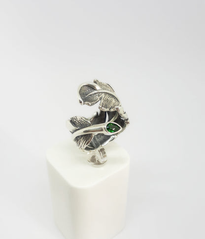 Sterling Silver Feather Ring with Nano Crystal
